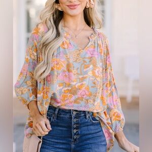 Orange and Pink Dolman Sleeve Blouse with Tie Front Boho hippie 🌺